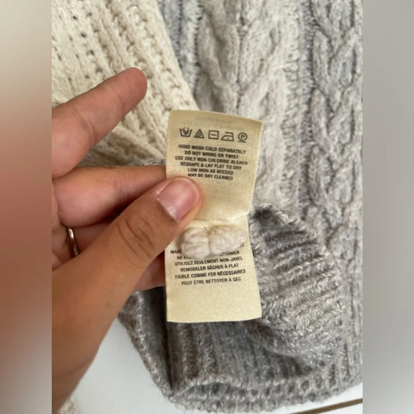 Anthropologie Sleeping on Snow M Cable Knit Pullover Sweater Gray Ivory $168 - Picture 10 of 11